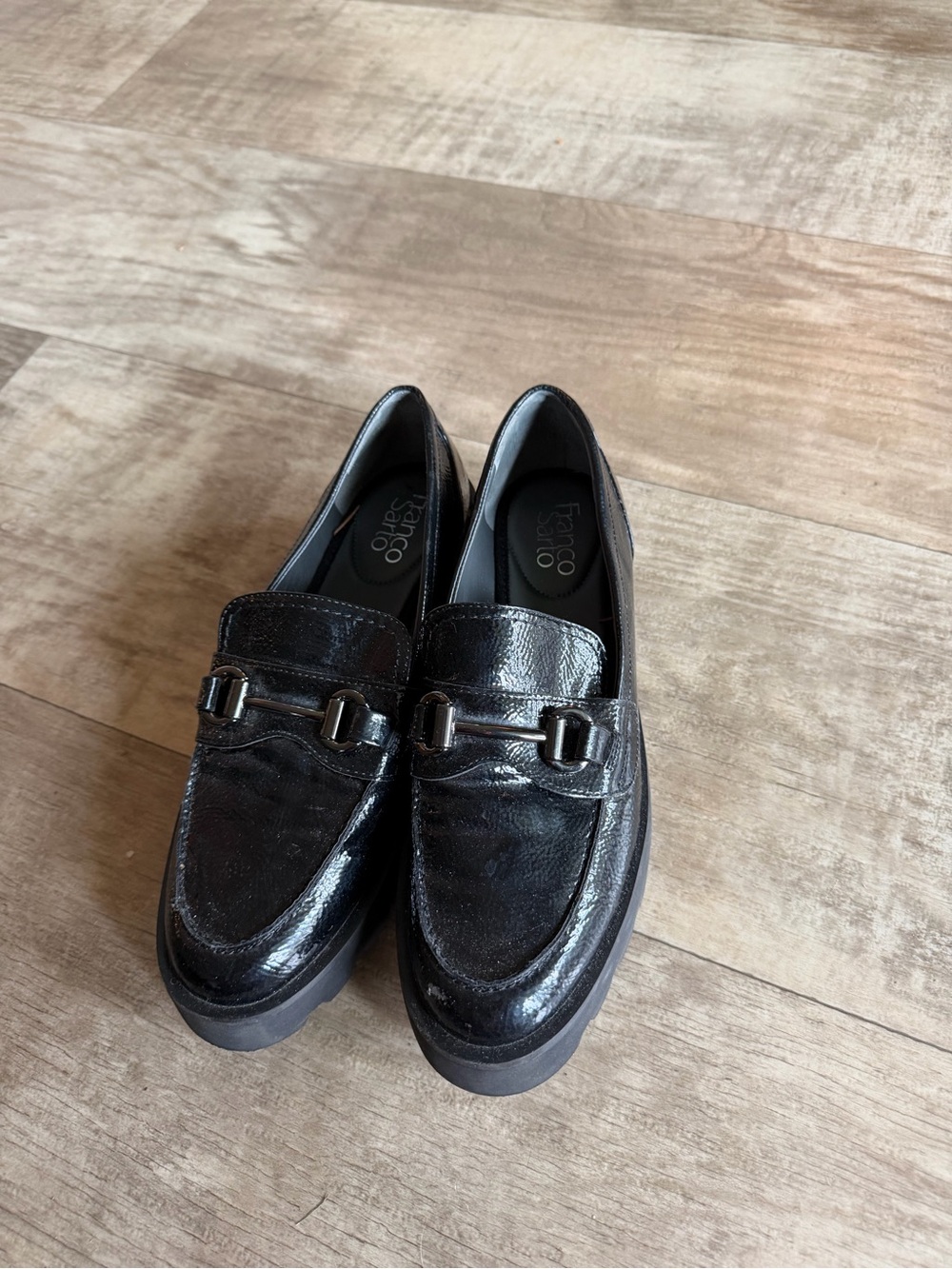Franco Sarto Black Patent Leather Women's Bit Loafers